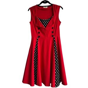Killreal Red Retro 50s Polka Dot Swing Dress Size L